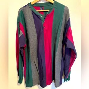 Vintage Lands End 90s Striped Colorblock Long Sleeve Henley Retro Bold Print L